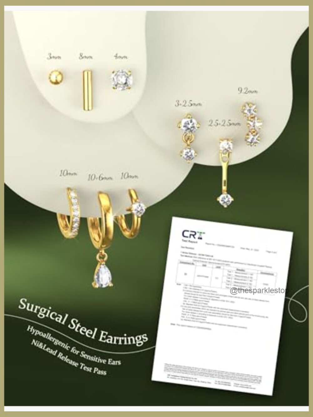 Hypoallergenic 14K Gold Plated Earring Set - 9 Pairs Surgical Steel Studs for - Picture 4 of 7